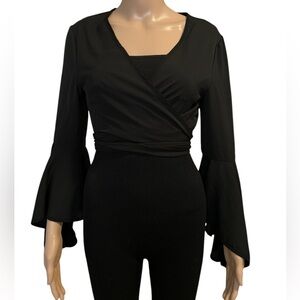 3 For 25 Sexy Black Wrap around Bell Sleeve Blouse